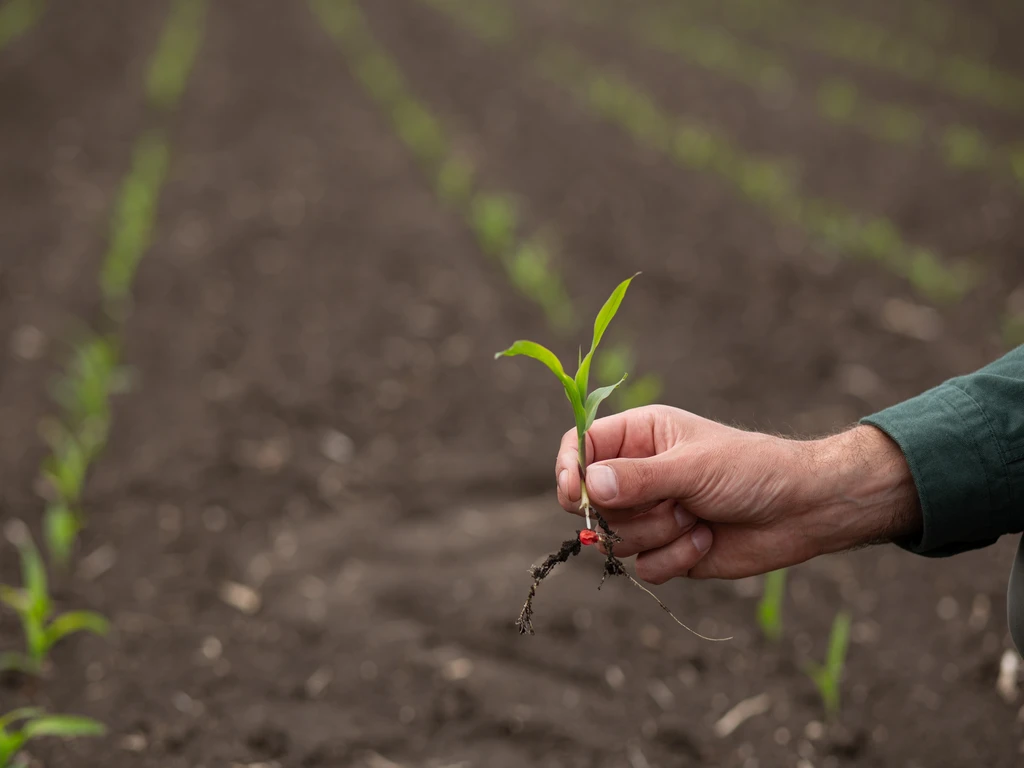 Close em uma mão segurando uma muda de planta 