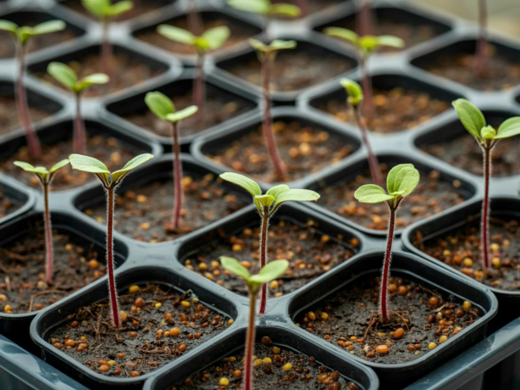 Pequenos vasos de plantas com brotos 