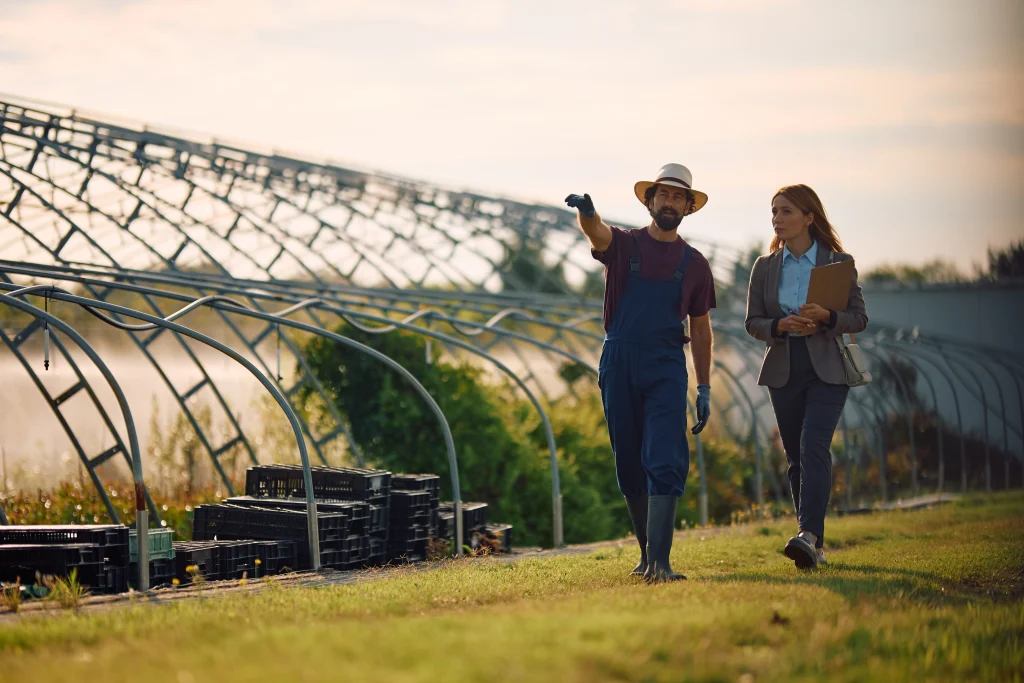 Pessoas conversando e andando no campo