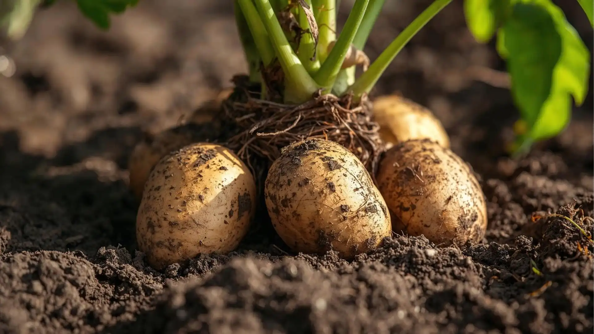 Batatas recém colhidas sobre a terra.