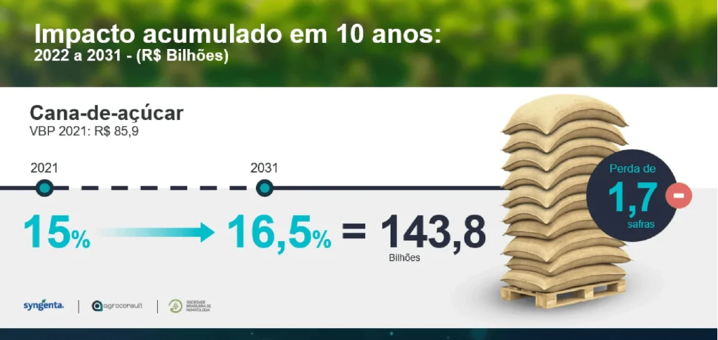 Impacto dos nematoides na produtividade da cana, em bilhões de reais.