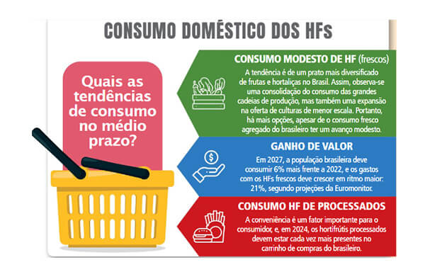 Infográfico sobre as tendências de consumo doméstico de hortifrúti no Brasil